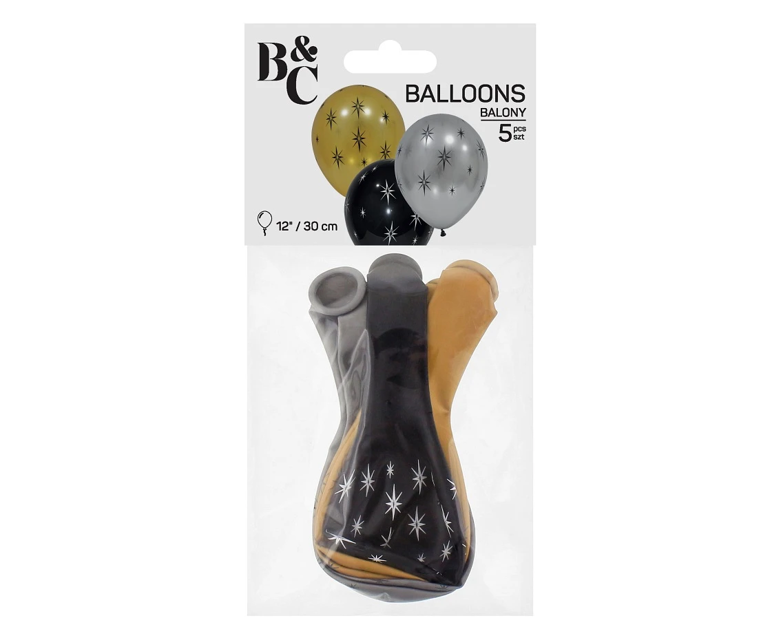 Balony B&C 12", błyszczące gwiazdy, 5szt. KK