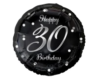 Balon foliowy B&C Happy 30 Birthday, czarny, nadruk srebrny, 18" AA