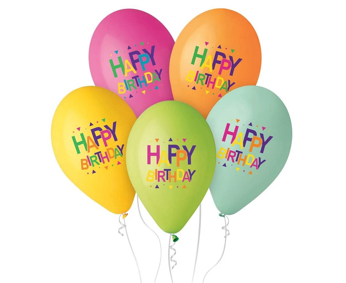 Balony Happy Birthday (gwiazdki), 12 cali/ 5 szt.