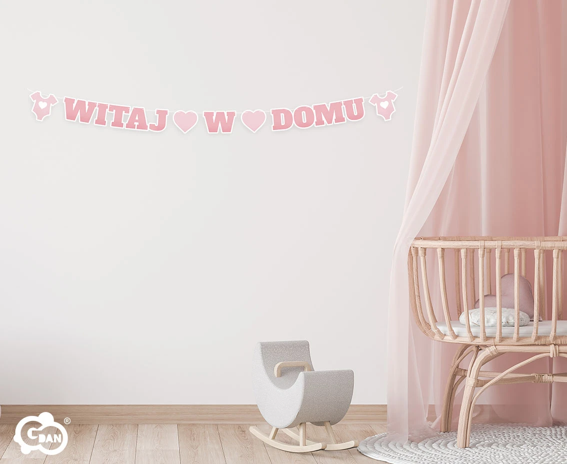 Girlanda papierowa B&G Witaj w domu, różowa, 200 cm