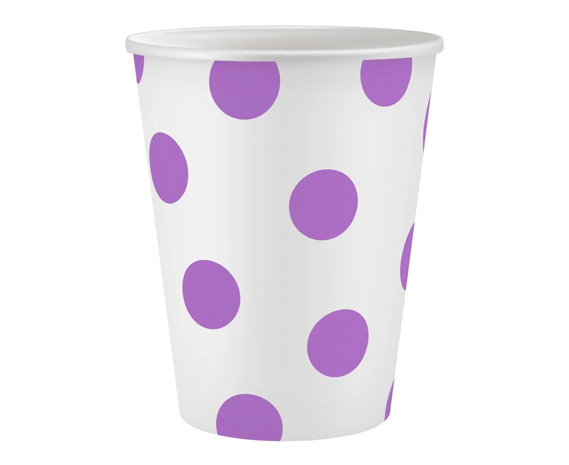 Kubeczki pap. białe, Groszki lawendowe, certyfikat FSC, 250 ml, 6 szt.