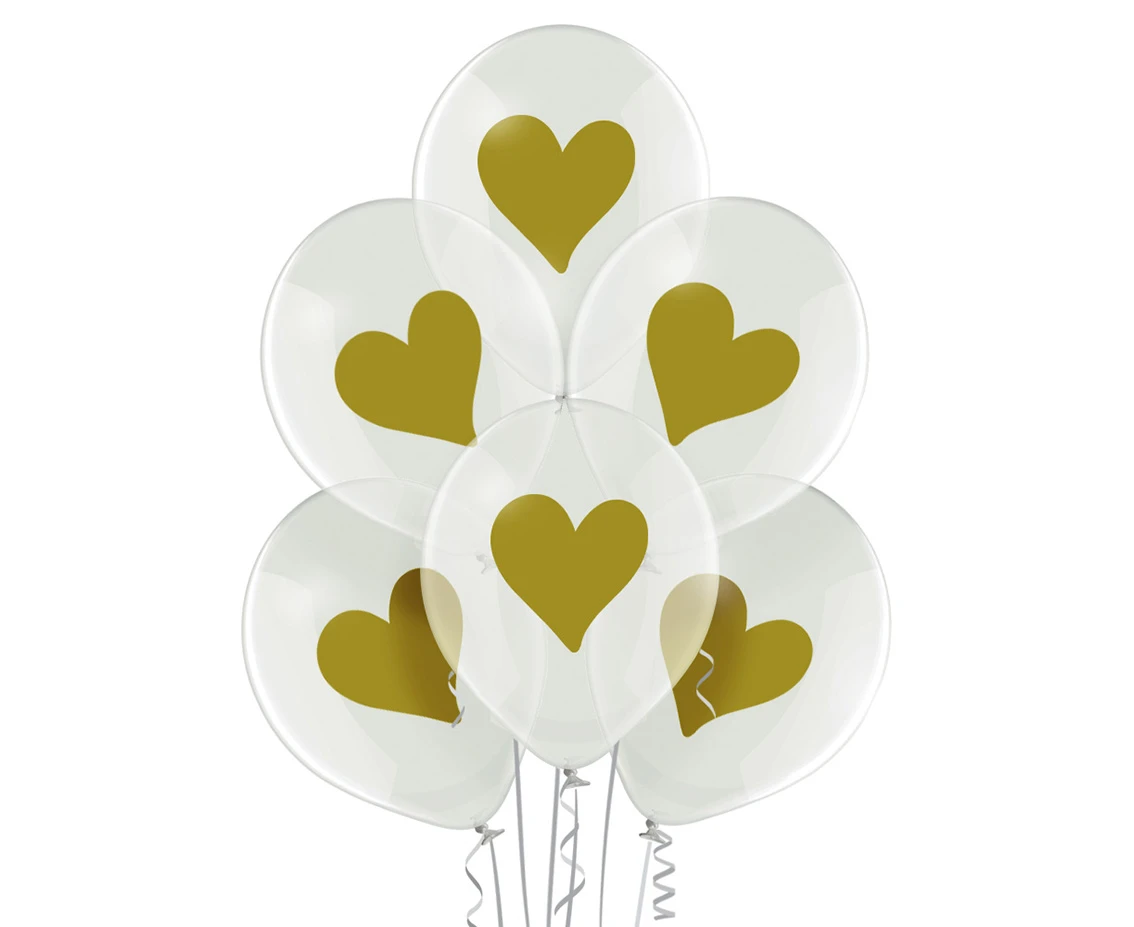 Balony Belbal 12", D11, złote serduszka, 6szt.