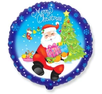 Balon foliowy 18" FX - "Merry Christmas - Mikołaj z prezentami" (okrągły), pakowany KK