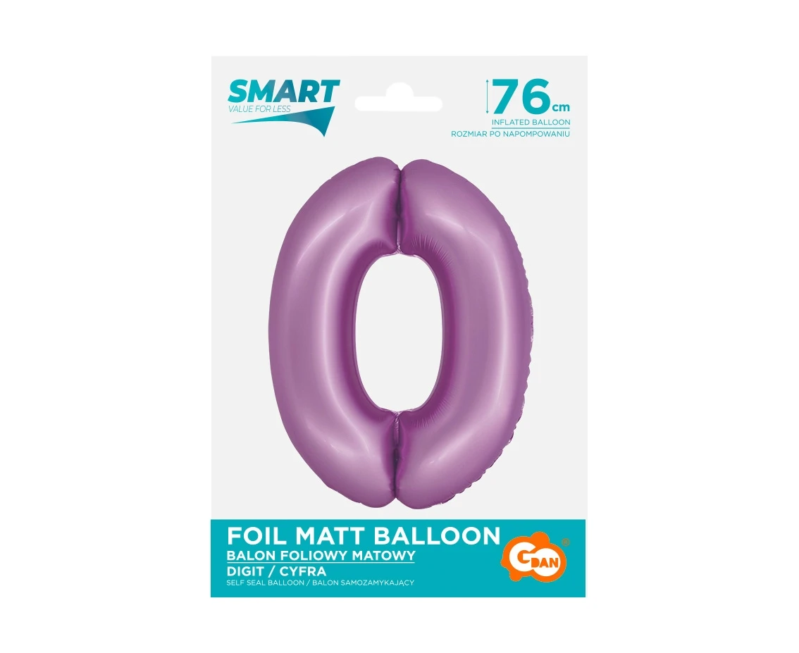 Balon foliowy Smart, Cyfra 0, lawendowa matowa, 76 cm KK