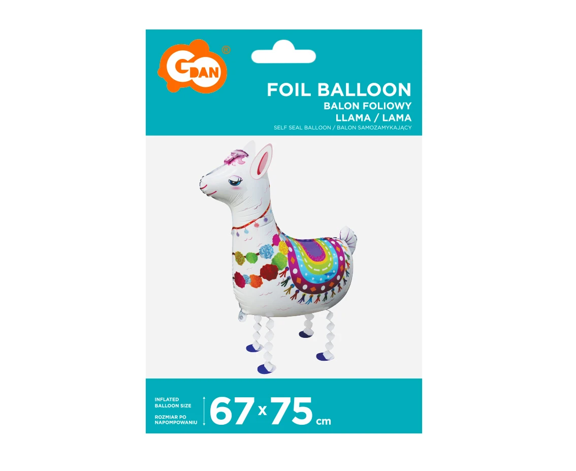 Balon foliowy Lama, 67x75 cm, biała, chodząca KK
