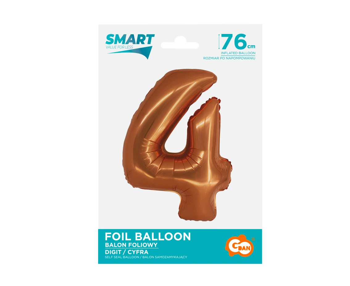 Balon foliowy Smart, Cyfra 4, miedziana, 76 cm KK
