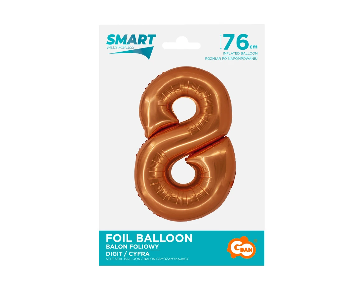 Balon foliowy Smart, Cyfra 8, miedziana, 76 cm KK