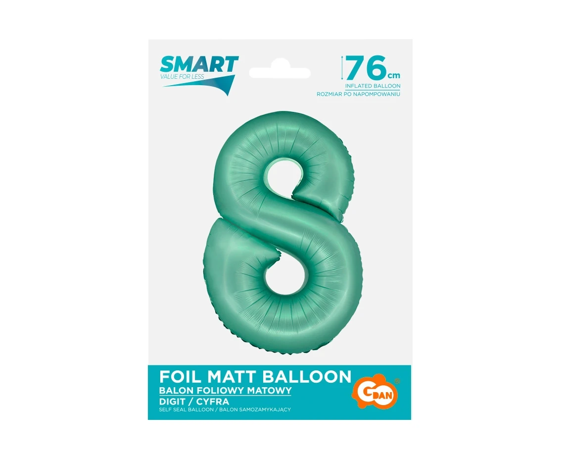 Balon foliowy Smart, Cyfra 8, miętowa matowa, 76 cm KK