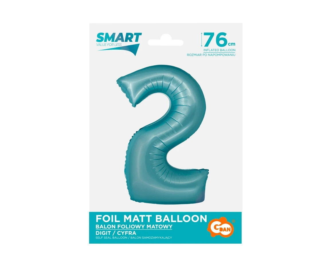 Balon foliowy Smart, Cyfra 2, j. niebieska matowa, 76 cm KK
