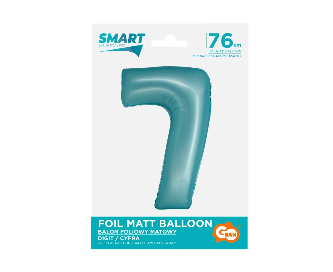 Balon foliowy Smart, Cyfra 7, j. niebieska matowa, 76 cm KK