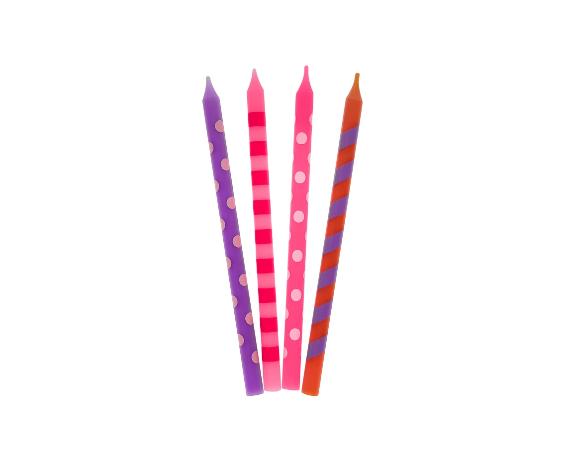 Świeczki urodzinowe Kolorowe grochy, różowy mix, 12 cm, 16 szt.