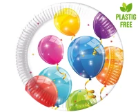 Talerzyki papierowe Sparkling Balloons, next generation, 23 cm, 8 szt. (plastic-free) (papier FSC)