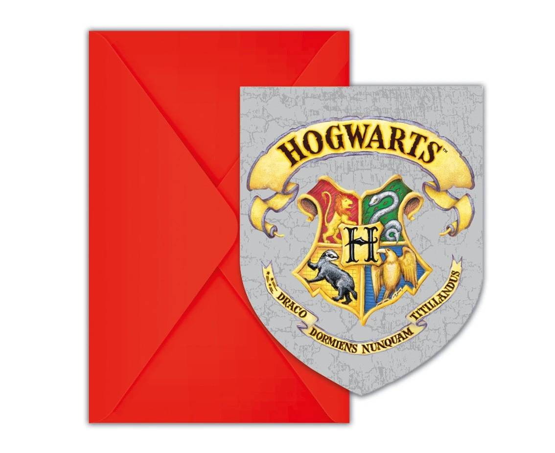 Zaproszenia z kopertą "Harry Potter Hogwarts Houses", 6 szt. (papier FSC) KK