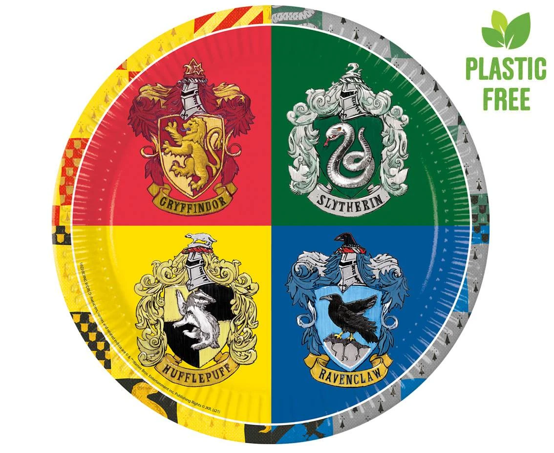 Talerzyki papierowe Harry Potter Hogwarts Houses, next generation, 23cm, 8 szt. (plastic-free) KK