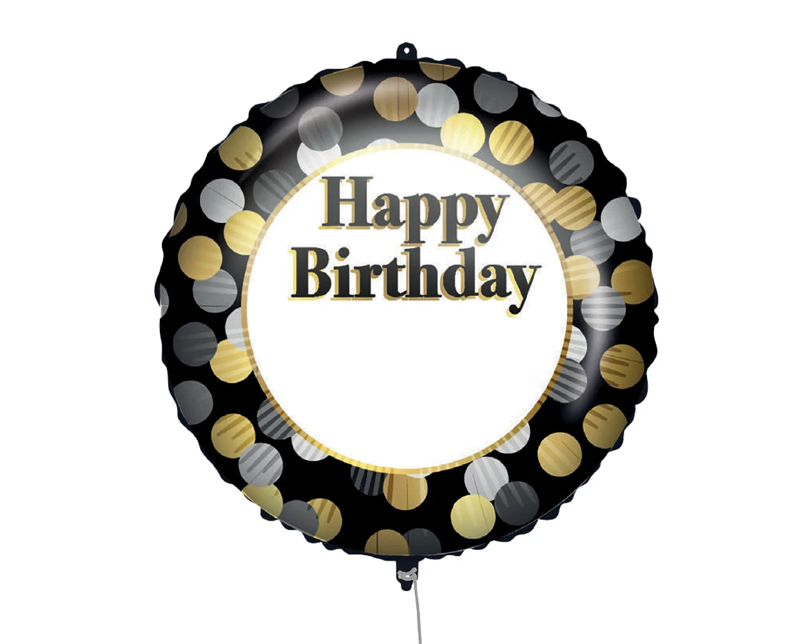 Balon foliowy 18" "Happy Birthday" - złoto-srebrne grochy
