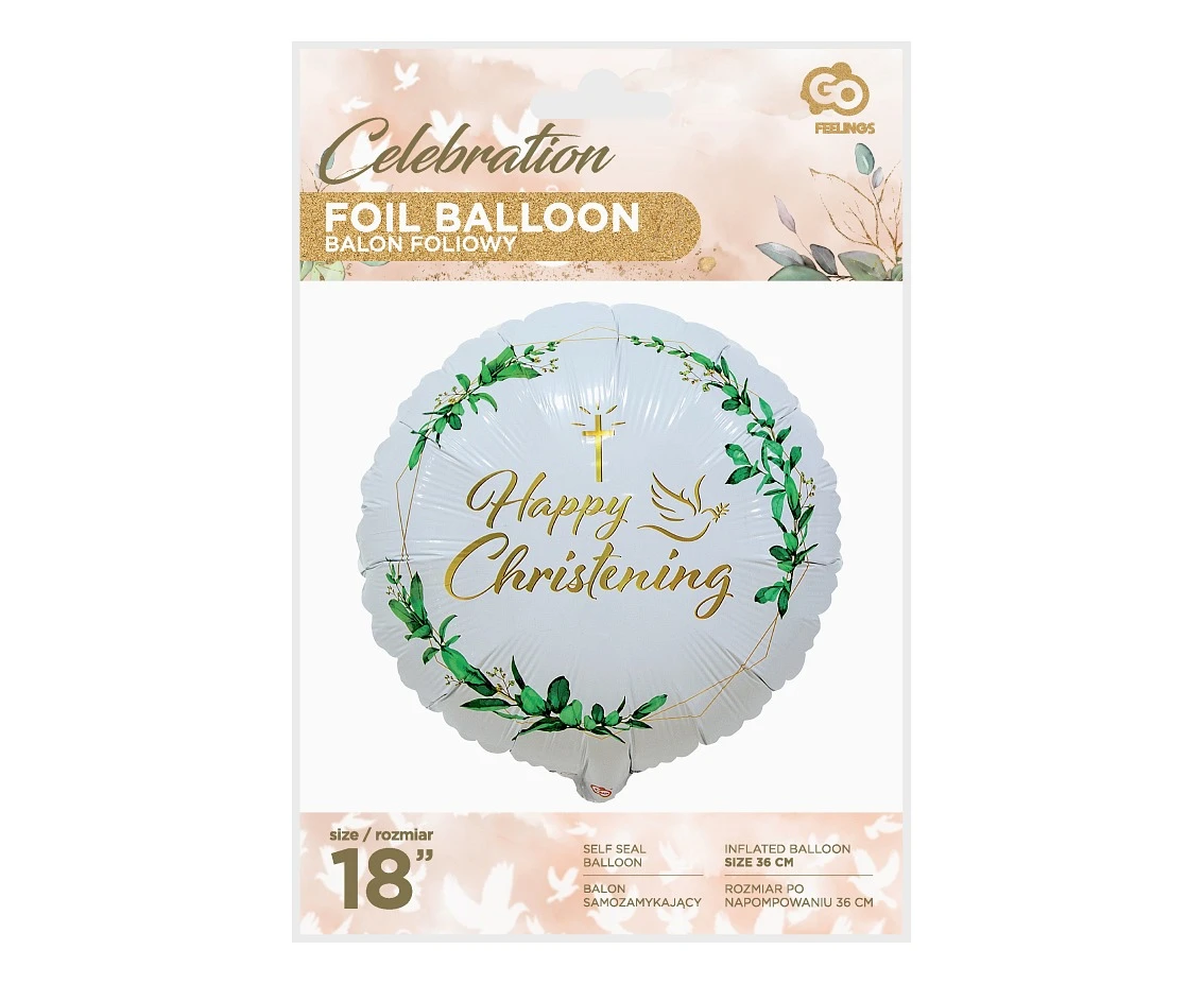 Balon foliowy Happy Christening (krzyż i gołąbek), 18" KK