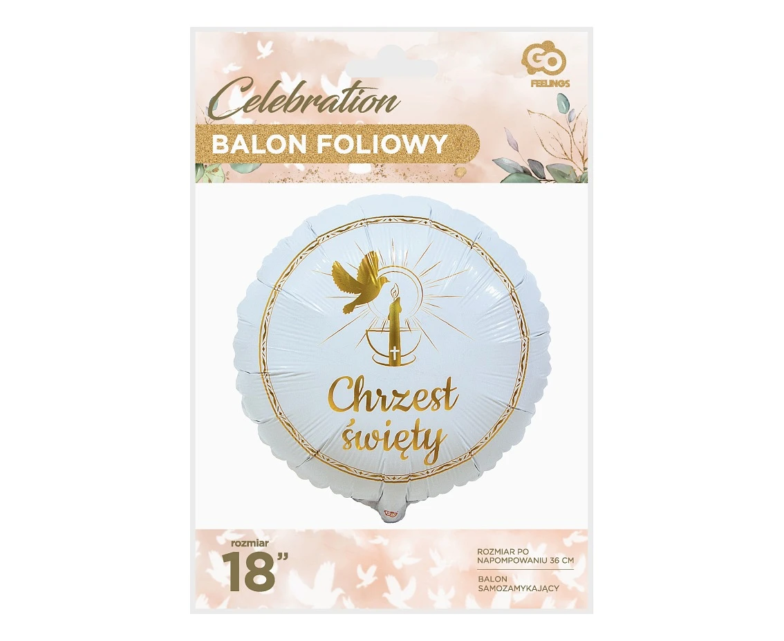 Balon foliowy Chrzest Święty (gołąbek i świeca), 18 cali  KK