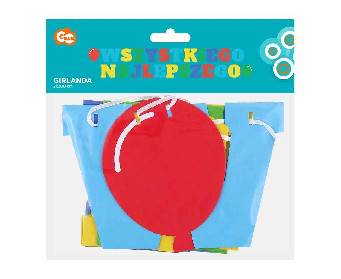 Girlanda papierowa Wszystkiego Najlepszego, 2 baloniki, kolorowa, 2x300 cm KK