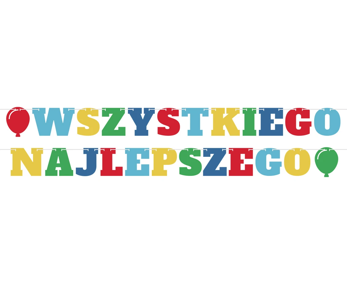 Girlanda papierowa Wszystkiego Najlepszego, 2 baloniki, kolorowa, 2x300 cm KK