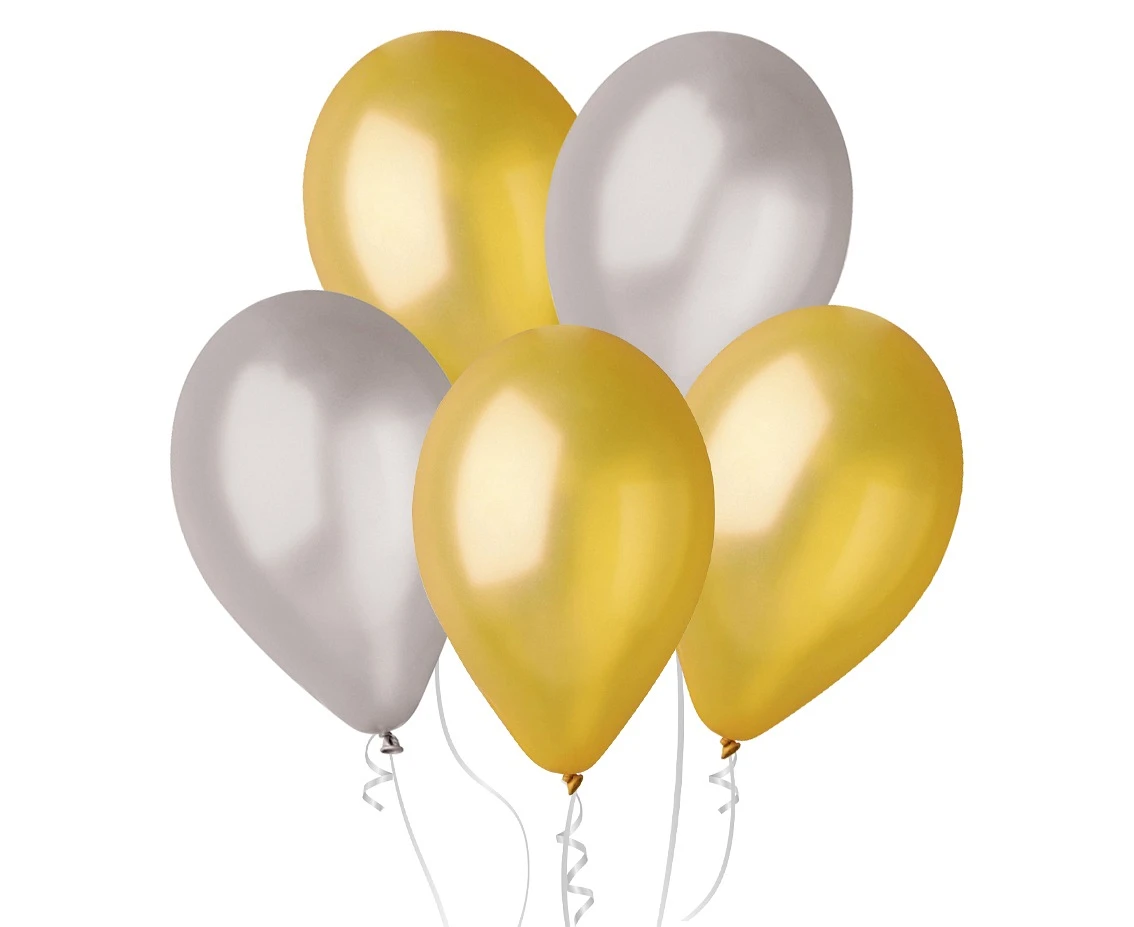 Balony Gemar 10", metalik złote i srebrne, 50szt.