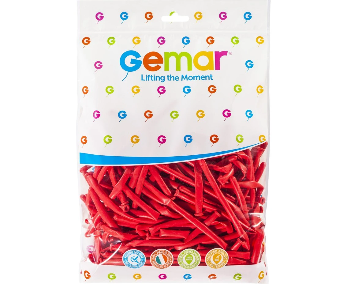 Balony Gemar, rurki włoskie czerwone, 100szt.
