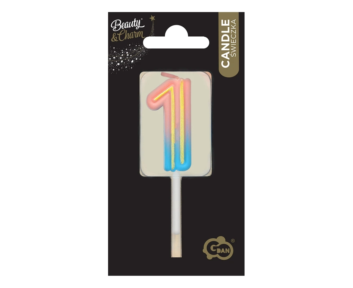Świeczka cyferka B&C Neon 1, dł. całkowita 8 cm