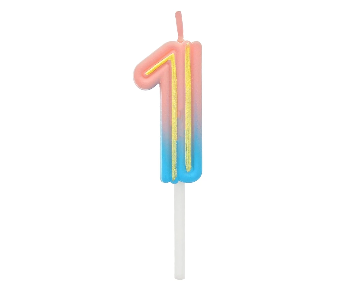 Świeczka cyferka B&C Neon 1, dł. całkowita 8 cm