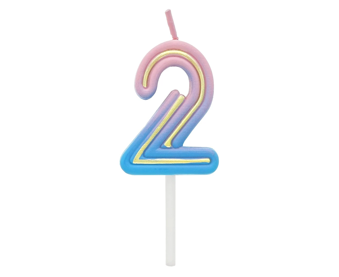 Świeczka cyferka B&C Neon 2, dł. całkowita 8 cm
