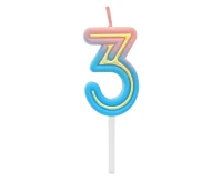 Świeczka cyferka B&C Neon 3, dł. całkowita 8 cm