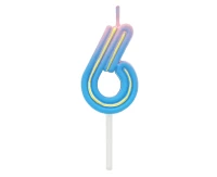 Świeczka cyferka B&C Neon 6, dł. całkowita 8 cm