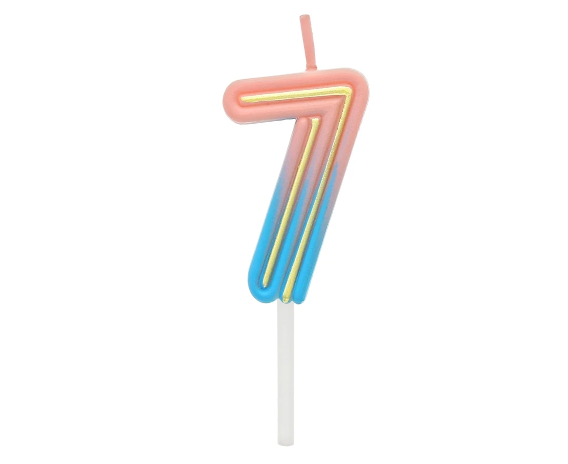 Świeczka cyferka B&C Neon 7, dł. całkowita 8 cm
