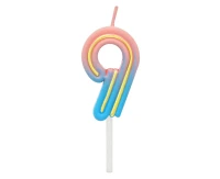 Świeczka cyferka B&C Neon 9, dł. całkowita 8 cm