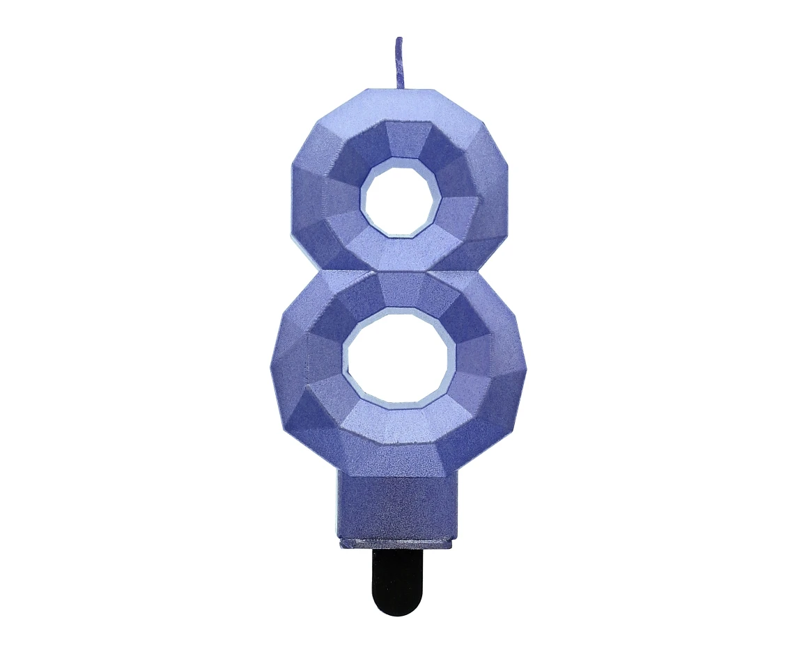 Świeczka cyferka 8 - Diament, metalik ciemnoniebieski, 7.6 cm KK