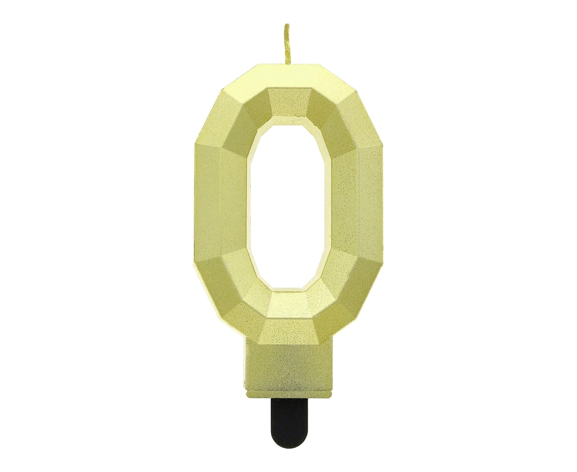 Świeczka cyferka 0 - Diament, metalik złoty, 7.6 cm
