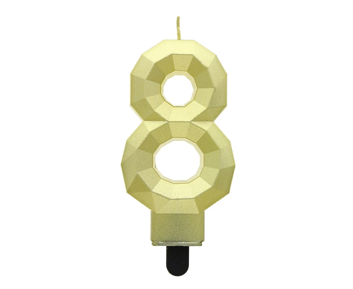 Świeczka cyferka 8 - Diament, metalik złoty, 7.6 cm