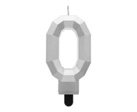 Świeczka cyferka 0 - Diament, metalik srebrny, 7.6 cm