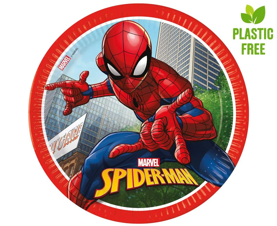 Talerzyki papierowe Spiderman Crime Fighter (Marvel), next generation, 23cm, 8 szt. (plastic-free) (papier FSC) KK