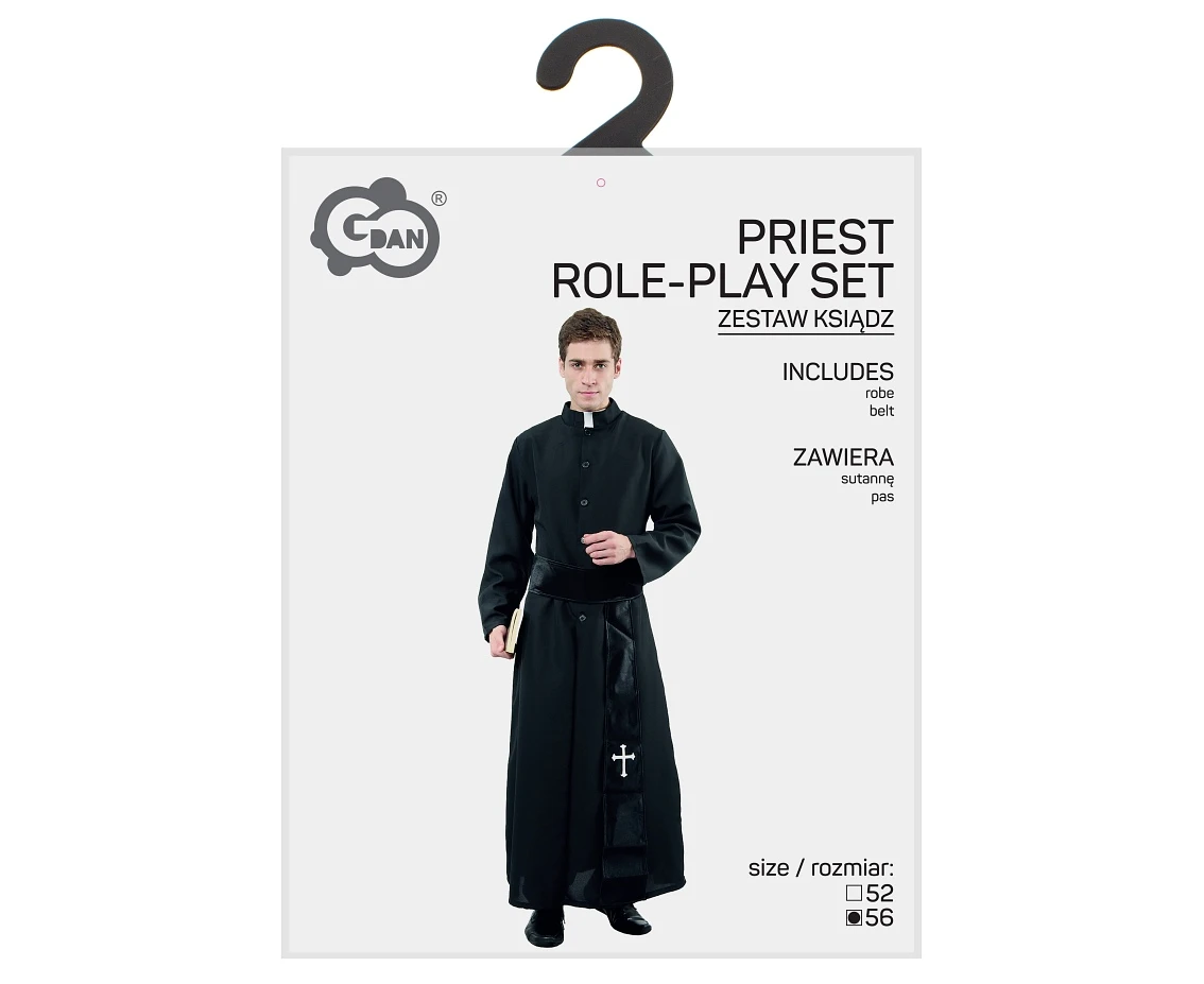 Zestaw dla dorosłych Ksiądz (sutanna, pas), rozm. 56