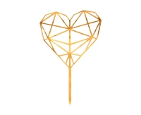 Dekoracja akrylowa na tort Diamond Heart, złota, 16x10 cm
