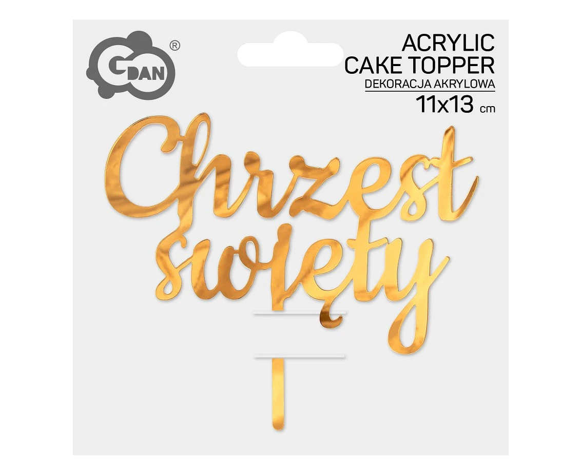 Dekoracja akrylowa na tort Chrzest Święty, złota, 11x13 cm