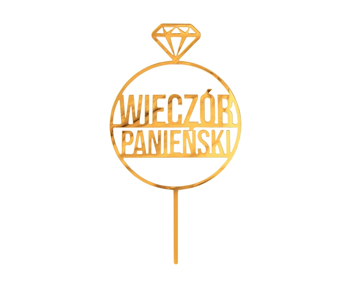Dekoracja akrylowa na tort Wieczór Panieński, złota, 10x18 cm