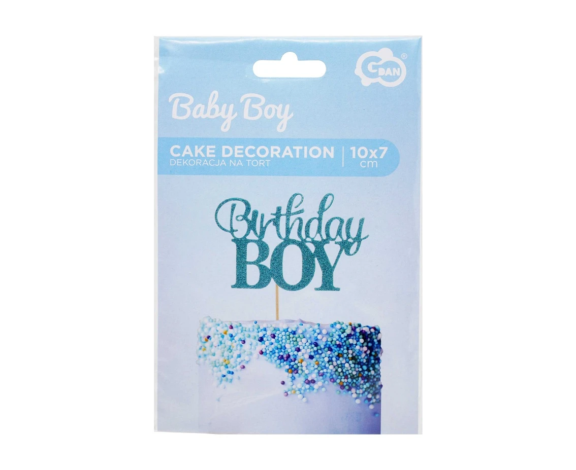 Dekoracja papierowa na tort Birthday Boy, 10x7 cm KK