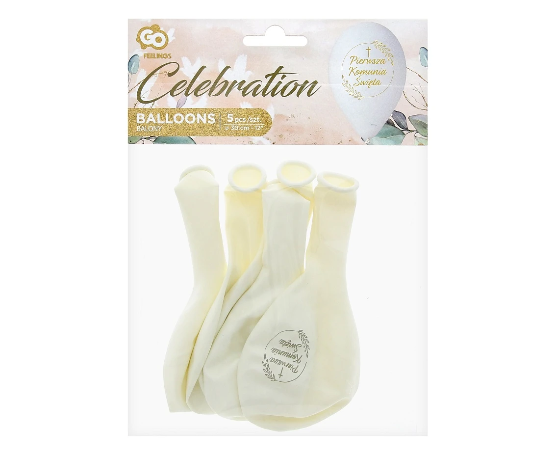 Balony Gemar 12", pastel premium "Pierwsza Komunia Święta"  (kłosy), 5szt.