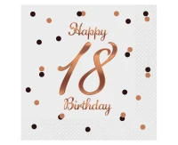 Serwetki B&C Happy 18 Birthday, białe, nadruk różowo-złoty, certyfikat FSC, 33x33 cm/ 20 szt.
