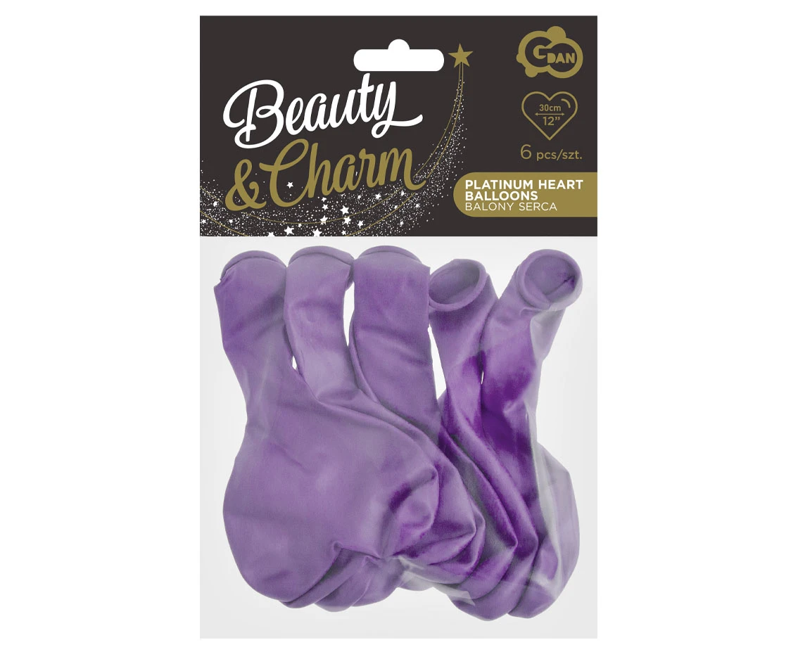 Balony B&C 12", platyna jasnofioletowe serca, 6szt.
