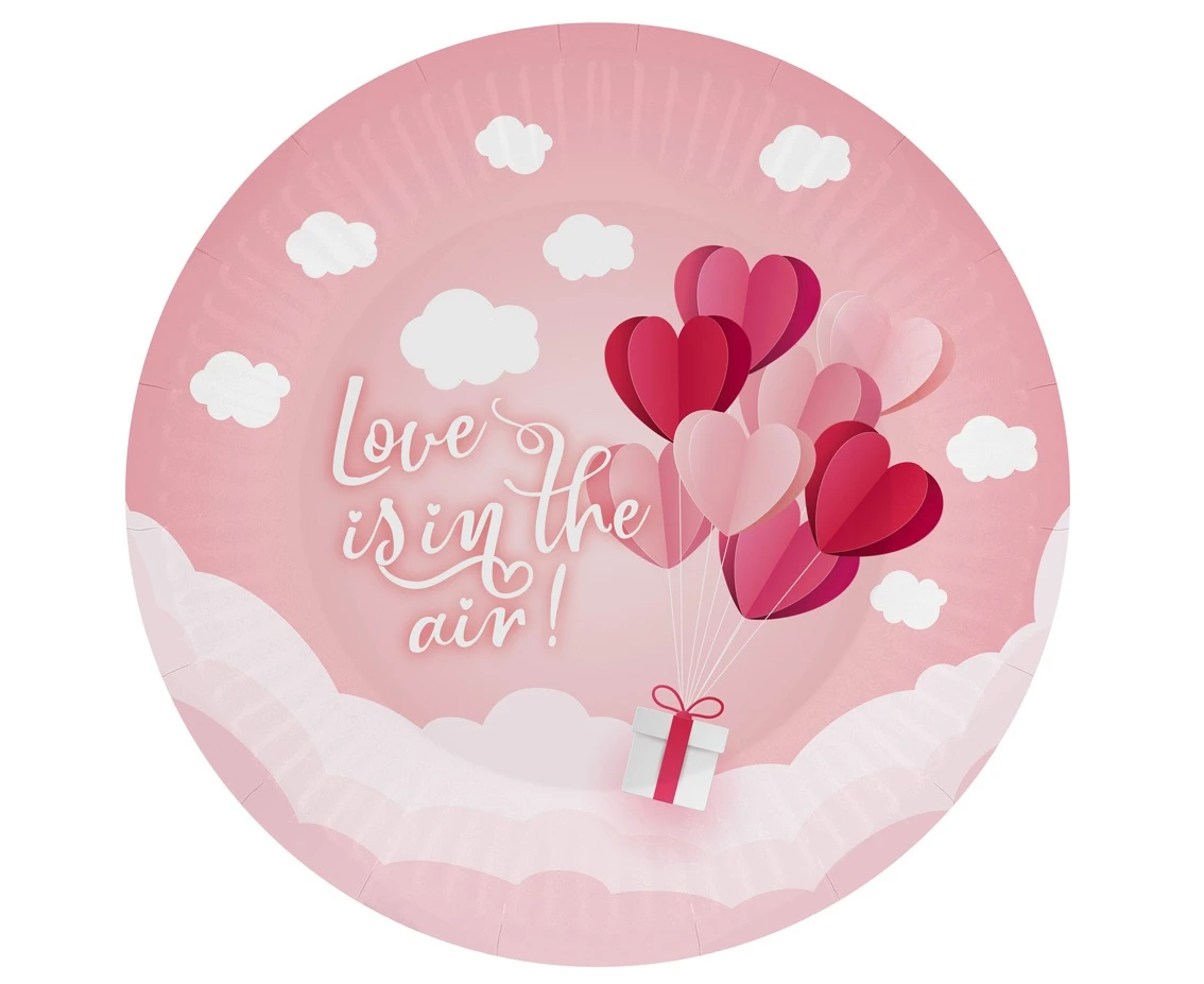 Talerzyki papierowe Kolekcja Love Is In The Air (różowe), 18 cm/ 6 szt. KK