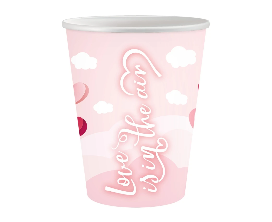Kubeczki papierowe Kolekcja Love Is In The Air (różowe), 250 ml/ 6 szt. KK