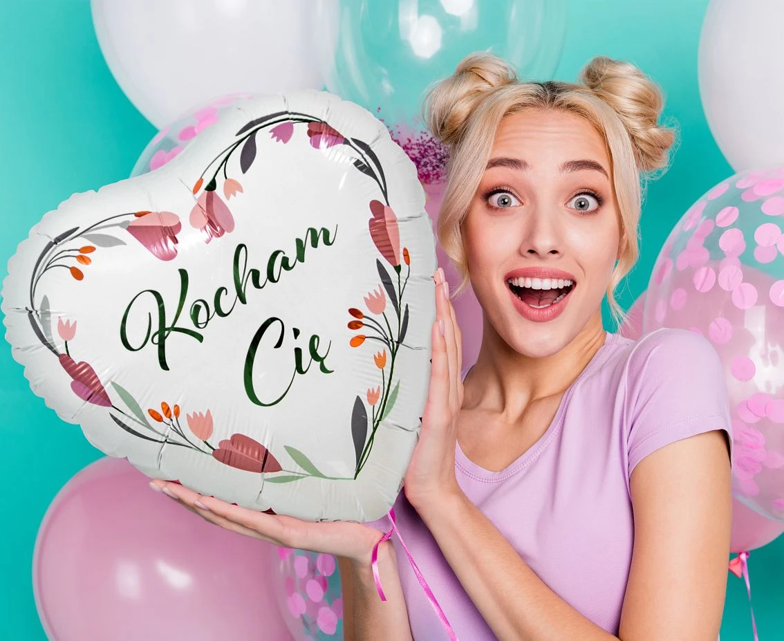 Balon foliowy Kocham Cię (białe serce), 18 cali KK