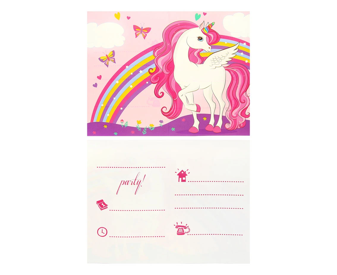 Zaproszenia z kopertami "Unicorn Rainbow Colors", 6 szt.