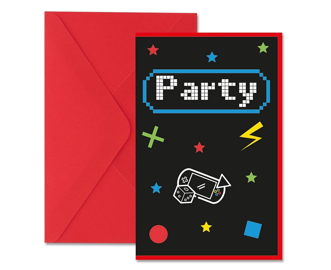 Zaproszenia z kopertami Gaming Party, 6 szt.